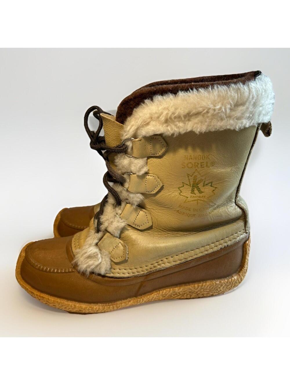 Sorel Canada Nanook Leather Winter Snow Boots w/ Wool Liner Women’s Size 9 Tan